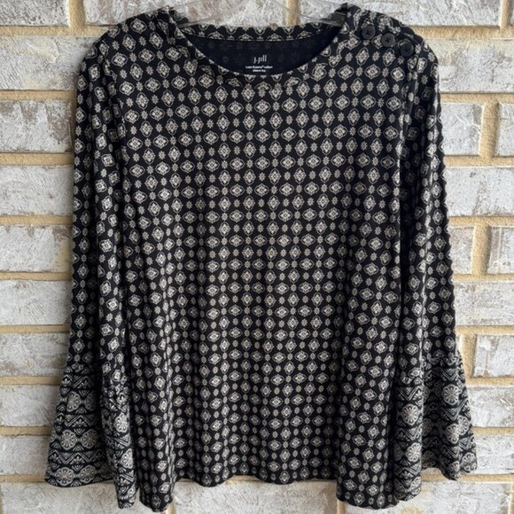 J. Jill Ruffled Sleeve Top Luxe Supima Floral Boho Blouse Women's Size M - Picture 1 of 8